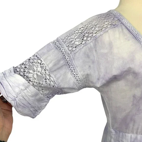 LoveShackFancy Edie Lilac Violet Cotton Midi Dress Size XS Short Sleeve - Picture 13 of 16